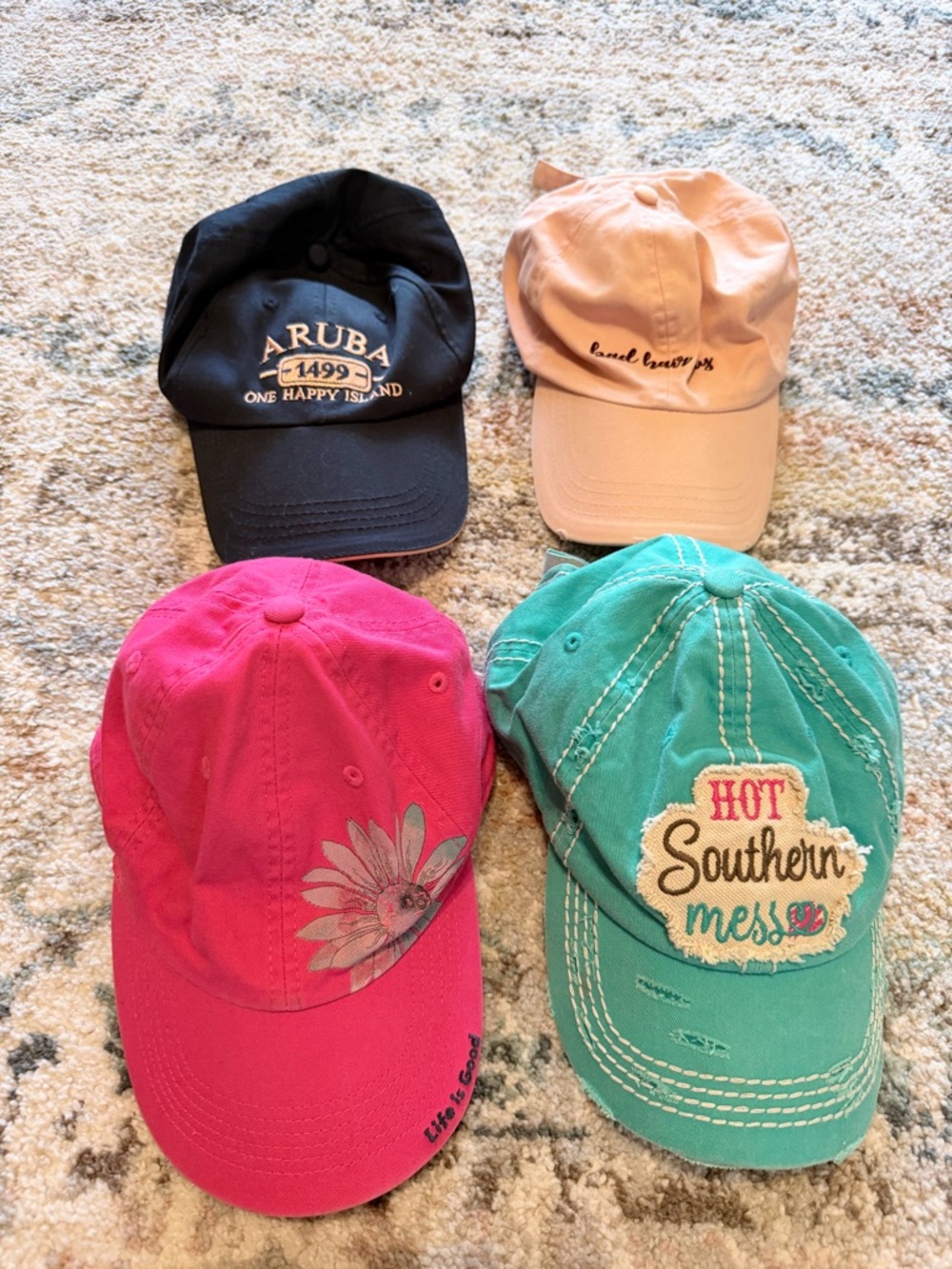 Assorted Four Baseball Caps - Black, Beige, Pink, Teal